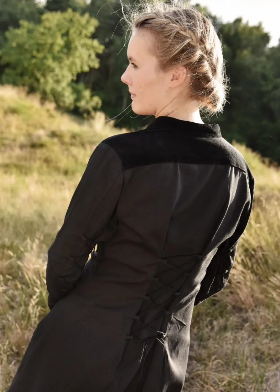 Mittelalterkleid Meira mit Samt-Details, schwarz, Kleid, Samtkleid