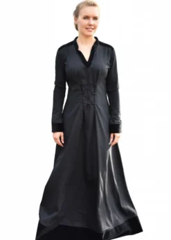 Mittelalterkleid Meira mit Samt-Details, schwarz, Kleid, Samtkleid
