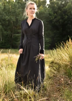Mittelalterkleid Meira mit Samt-Details, schwarz, Kleid, Samtkleid