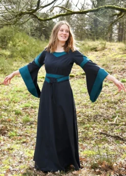 Mittelalterkleid mit Gürtel, Bliaut Konstanze, dunkelblau