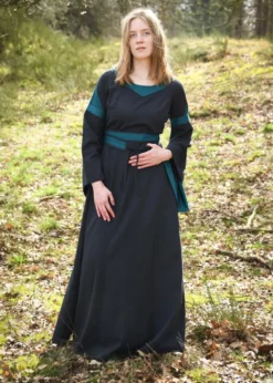 Mittelalterkleid mit Gürtel, Bliaut Konstanze, dunkelblau