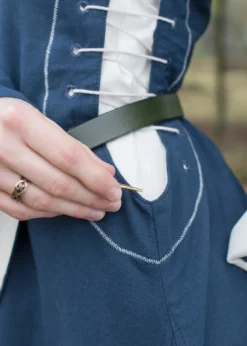 Mittelalterkleid mit Höllenfenstern, Bliaut Amal, blau/natur