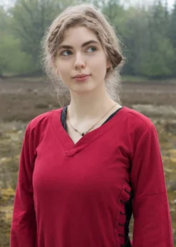 Mittelalterkleid mit Höllenfenstern, Bliaut Amal, rot/schwarz
