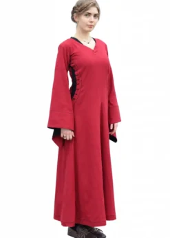 Mittelalterkleid mit Höllenfenstern, Bliaut Amal, rot/schwarz