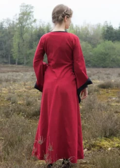 Mittelalterkleid mit Höllenfenstern, Bliaut Amal, rot/schwarz