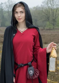 Mittelalterkleid mit Höllenfenstern, Bliaut Amal, rot/schwarz