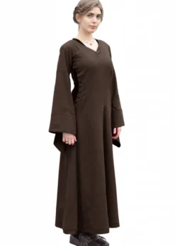 Mittelalterkleid mit Höllenfenstern, Bliaut Amal, braun