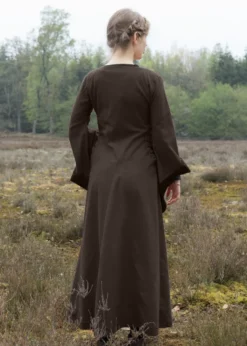 Mittelalterkleid mit Höllenfenstern, Bliaut Amal, braun