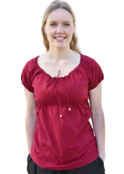 Mittelalter Kurzarm-Bluse Aren, weinrot