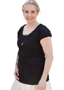 Mittelalter Kurzarm-Bluse Aren, schwarz