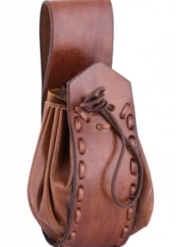 Mittelalter Lederbeutel mit Gürtelschlaufe, braun