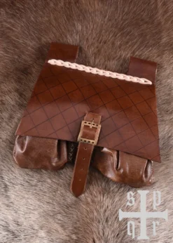 Mittelalterliche Ledertasche, 14. Jahrhundert, Braun
