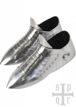 Mittelalterliche Sabatons, Panzerschuhe, 14. Jh., 1,5 mm Stahl, Paar