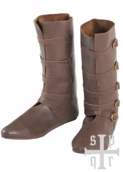 Mittelalterliche Stiefel aus Leder mit Riemenverschluss, 14. Jh.