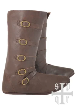 Mittelalterliche Stiefel aus Leder mit Riemenverschluss, 14. Jh.