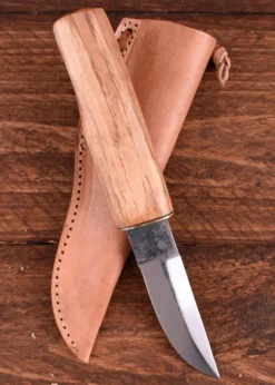 Mittelaltermesser mit Holzgriff und Lederscheide