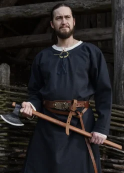 Mittelalter Tunika Albrecht mit Borte, langarm, dunkelblau