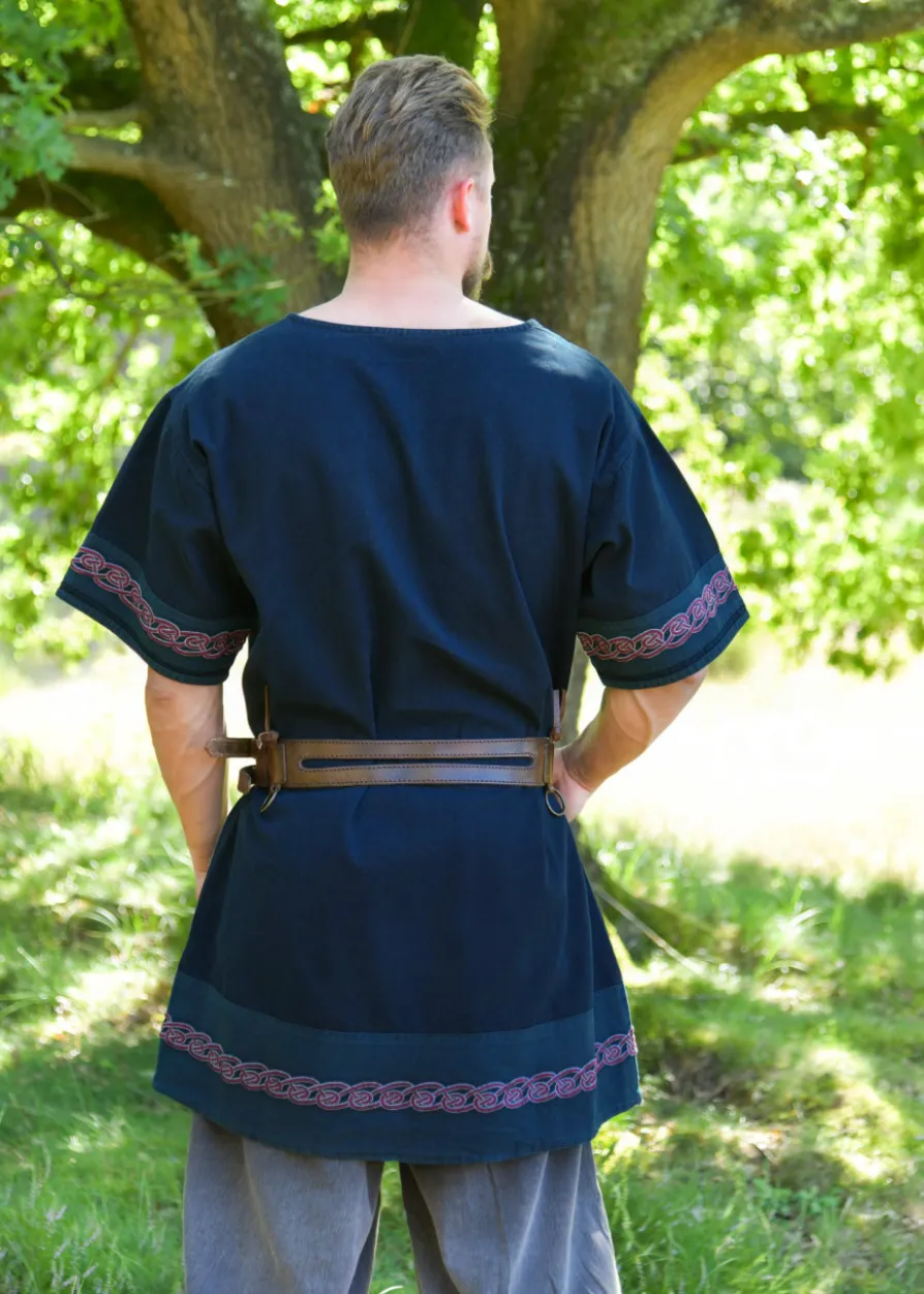 Mittelalter Tunika Egil mit Stickerei, Used-Look, blau