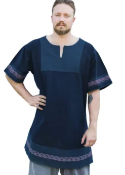 Mittelalter Tunika Egil mit Stickerei, Used-Look, blau