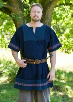 Mittelalter Tunika Egil mit Stickerei, Used-Look, blau