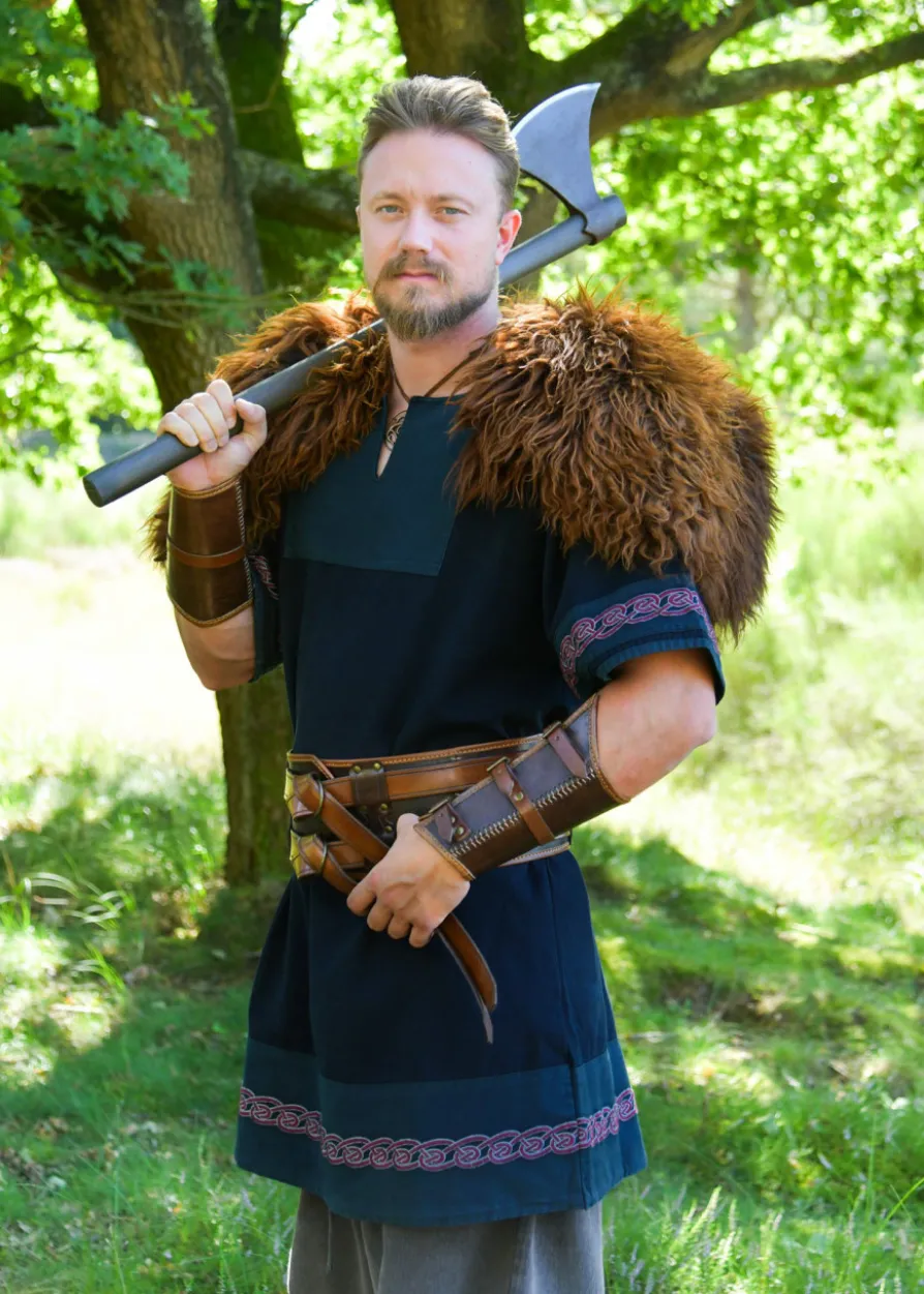 Mittelalter Tunika Egil mit Stickerei, Used-Look, blau
