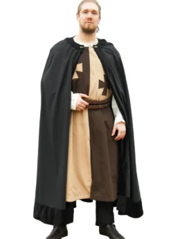 Mittelalter Umhang mit Samt-Besatz, schwarz