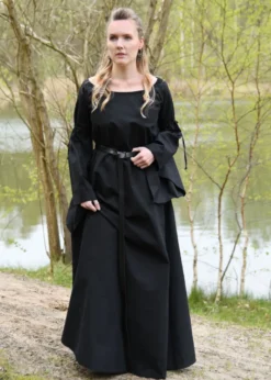 Mittelalter-Unterkleid Burglinde mit Trompetenärmeln, schwarz