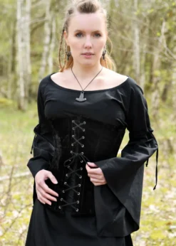 Mittelalter-Unterkleid Burglinde mit Trompetenärmeln, schwarz