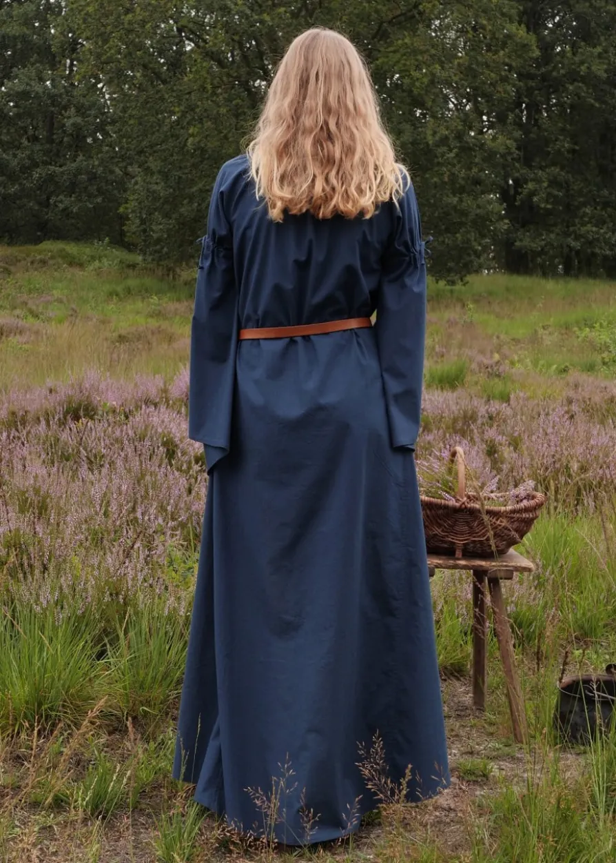 Mittelalter-Unterkleid Burglinde mit Trompetenärmeln, blau