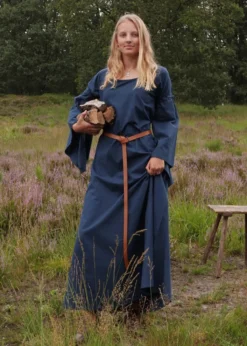 Mittelalter-Unterkleid Burglinde mit Trompetenärmeln, blau