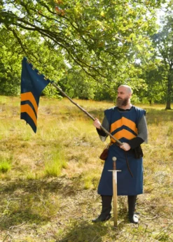 Mittelalter Wappenrock mit Streifen, blau - gelb