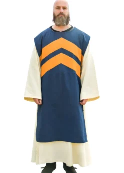 Mittelalter Wappenrock mit Streifen, blau - gelb