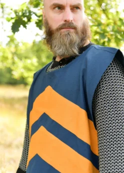 Mittelalter Wappenrock mit Streifen, blau - gelb