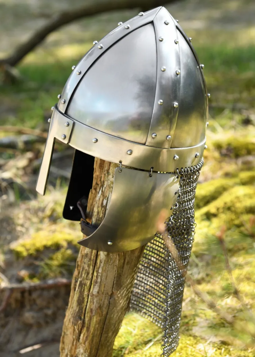 Nasalhelm mit Wangenklappen und Brünne, 2 mm Stahl