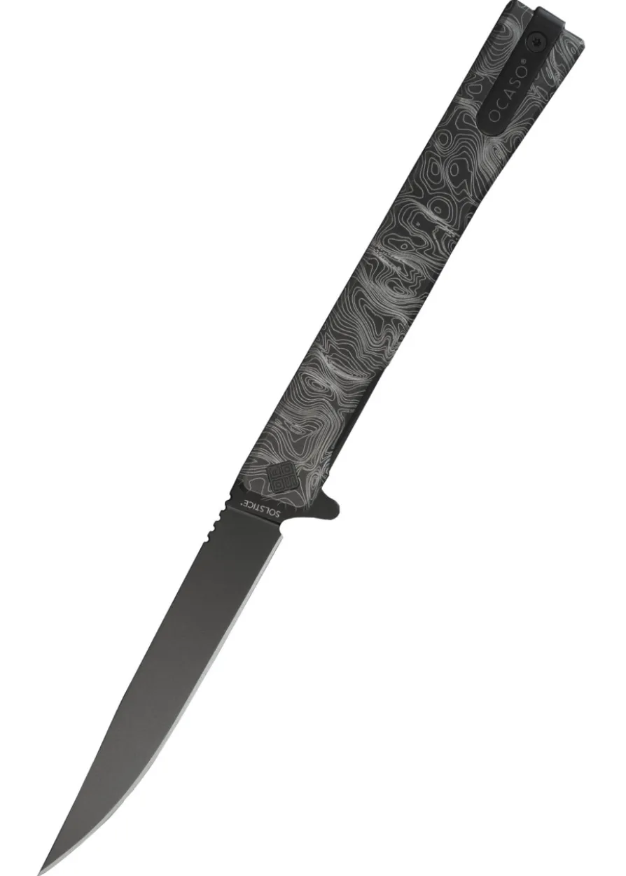 Ocaso Knives SOLSTICE ENGRAVED TITANIUM, BLACK, TOPO PATTERN, Taschenmesser