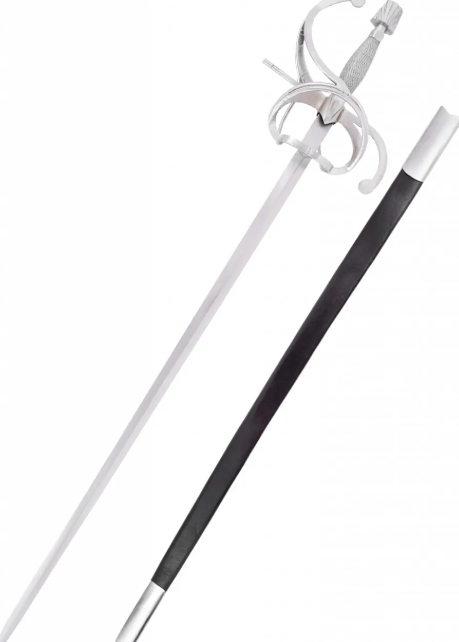 Renaissance Rapier mit geschwungenem Parier mit Lederscheide