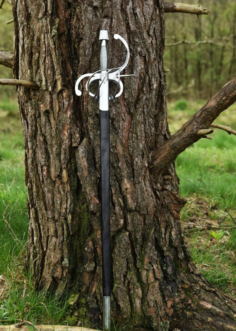 Renaissance Rapier mit geschwungenem Parier mit Lederscheide