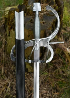 Renaissance Rapier mit geschwungenem Parier mit Lederscheide