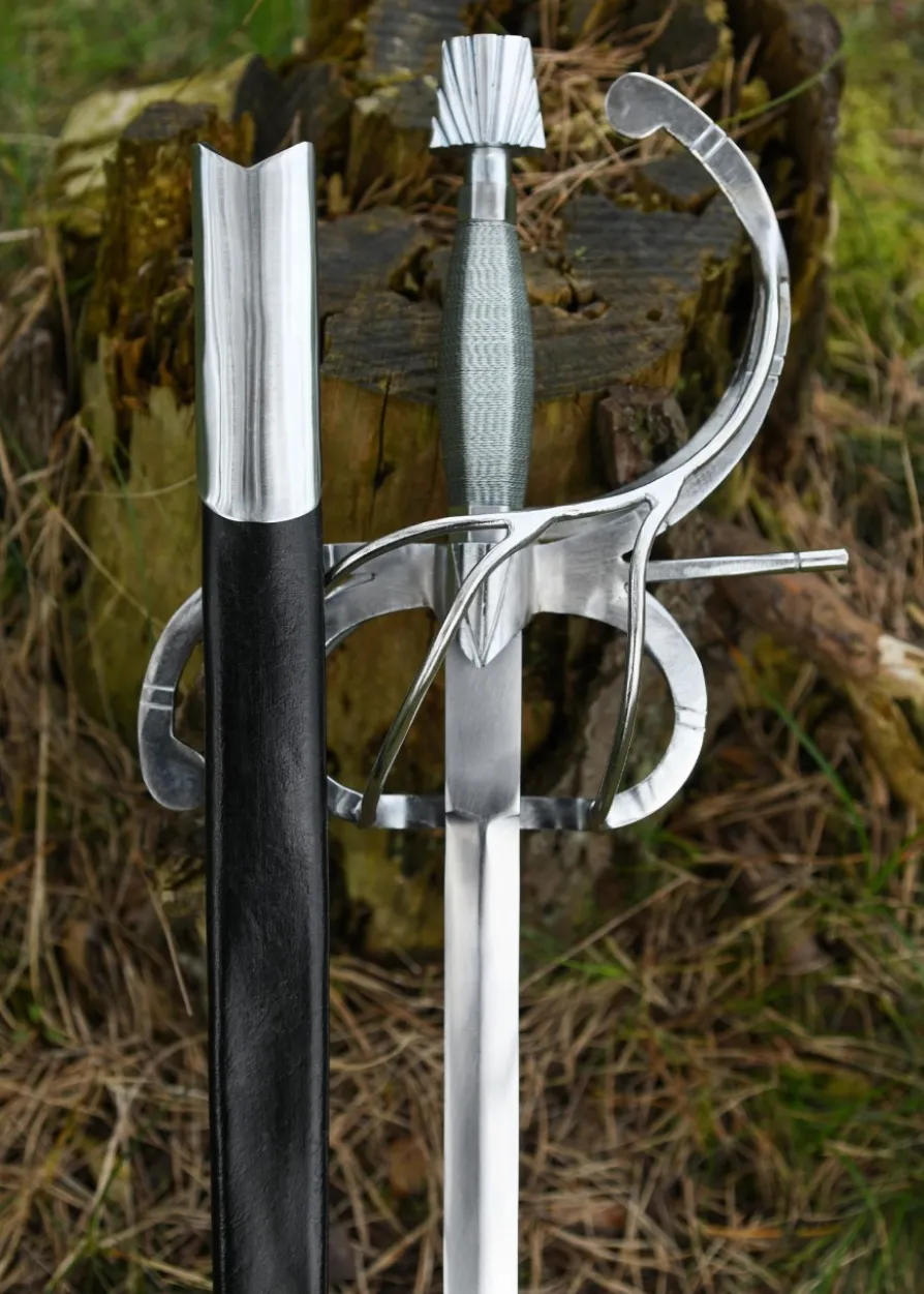 Renaissance Rapier mit geschwungenem Parier mit Lederscheide