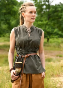 Ärmellose Mittelalter-Bluse Levke, olivgrün