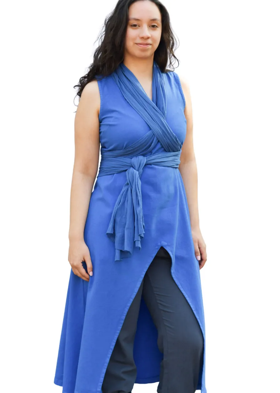 Ärmelloses Kleid Ilora mit Schal/Gürtel, kornblumenblau