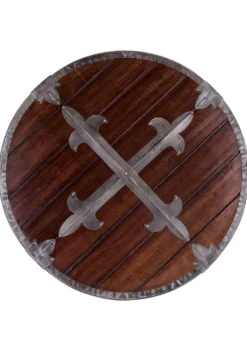 Rundschild aus Holz mit Stahlbeschlägen