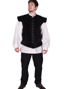 Samt Doublet Victor mit Metallknöpfen, schwarz
