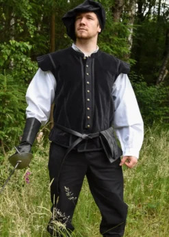 Samt Doublet Victor mit Metallknöpfen, schwarz