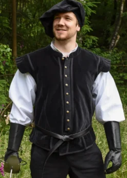 Samt Doublet Victor mit Metallknöpfen, schwarz