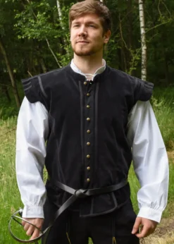 Samt Doublet Victor mit Metallknöpfen, schwarz