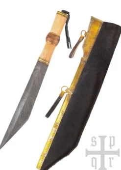 Sax aus Damaststahl mit Scheide aus Schwarzem Ziegenfell