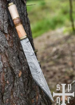 Sax aus Damaststahl mit Scheide aus Schwarzem Ziegenfell