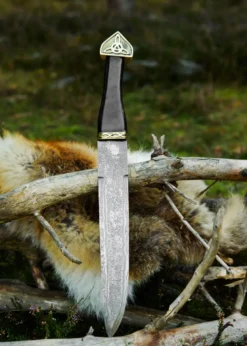 Sax aus Damaszenerstahl mit schwarzer Lederscheide & Horngriff