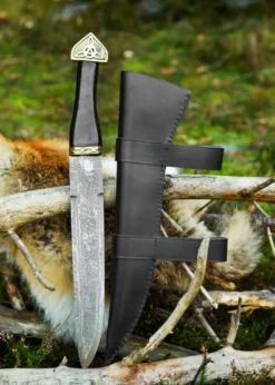 Sax aus Damaszenerstahl mit schwarzer Lederscheide & Horngriff